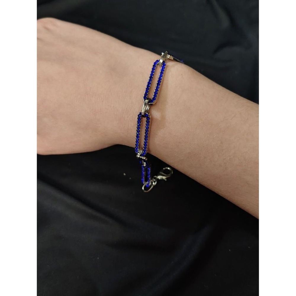 Blue‎ Austrian Crystal Paperclip Chain Bracelet Silver Tone Adjustable 7.5-9.5"